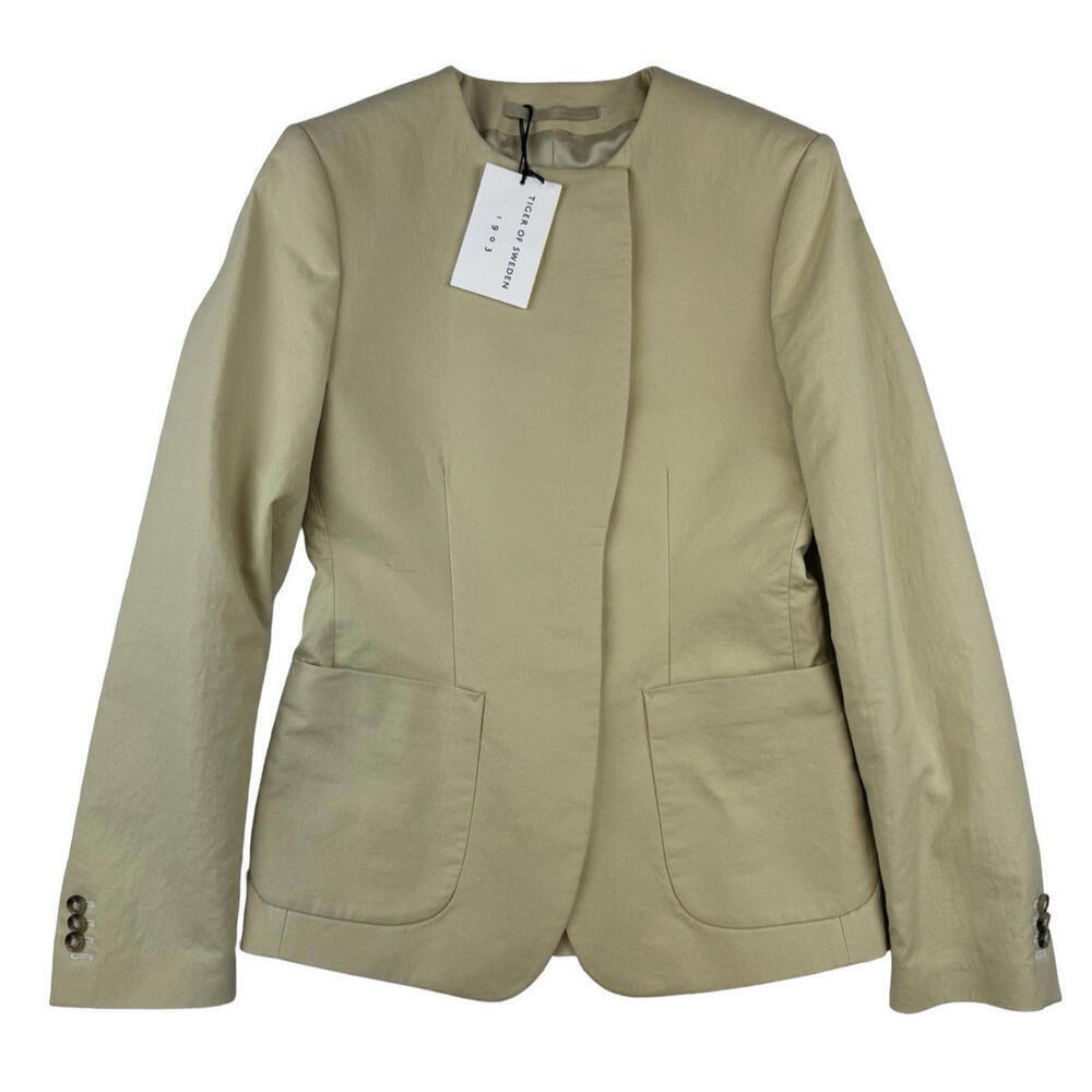 Tiger of Sweden Laria Cotton Asymmetric Round Neck Jacket Tan Size 38 EU | M